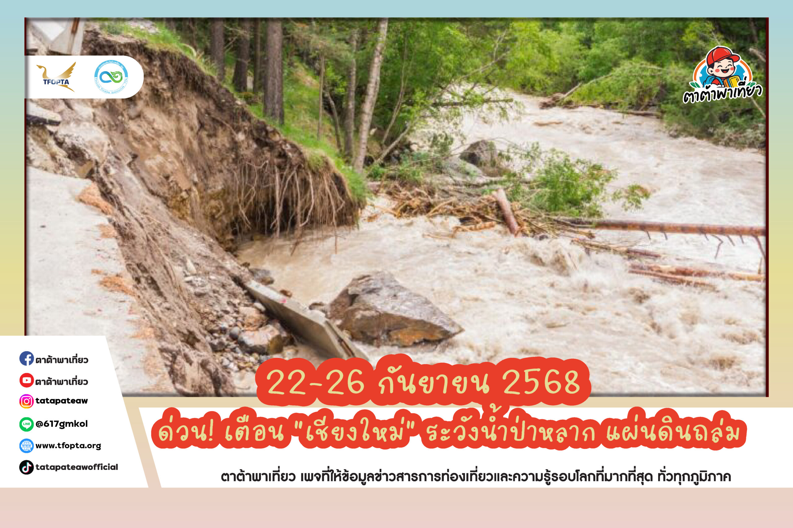 ด่วน! เตือน “เชียงใหม่” ระวังน้ำป่าหลาก แผ่นดินถล่ม